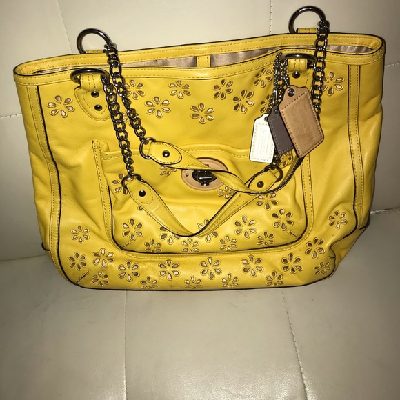 Coach Handbags - Vintage yellow coach bag flowers